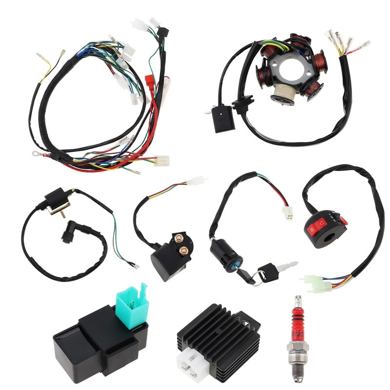 Windance 9PCS Complete 6-Coil 5-Wire CDI Electrics Kit with Solenoid Relay & Wiring Harness for 4-Stroke 50cc-125cc ATV, Quad, Dirt Bike & Motorcycle Ignition System - Image 1